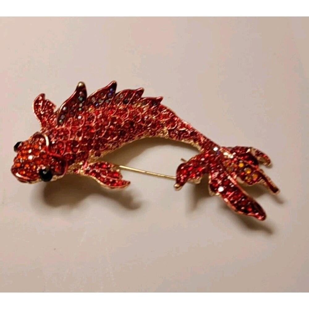Red Koi Fish Brooch/Pendant Rhinestone - Picture 2 of 6